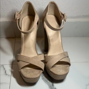 Wild Diva Taupe Platform Heeled Sandals with Ankle Strap